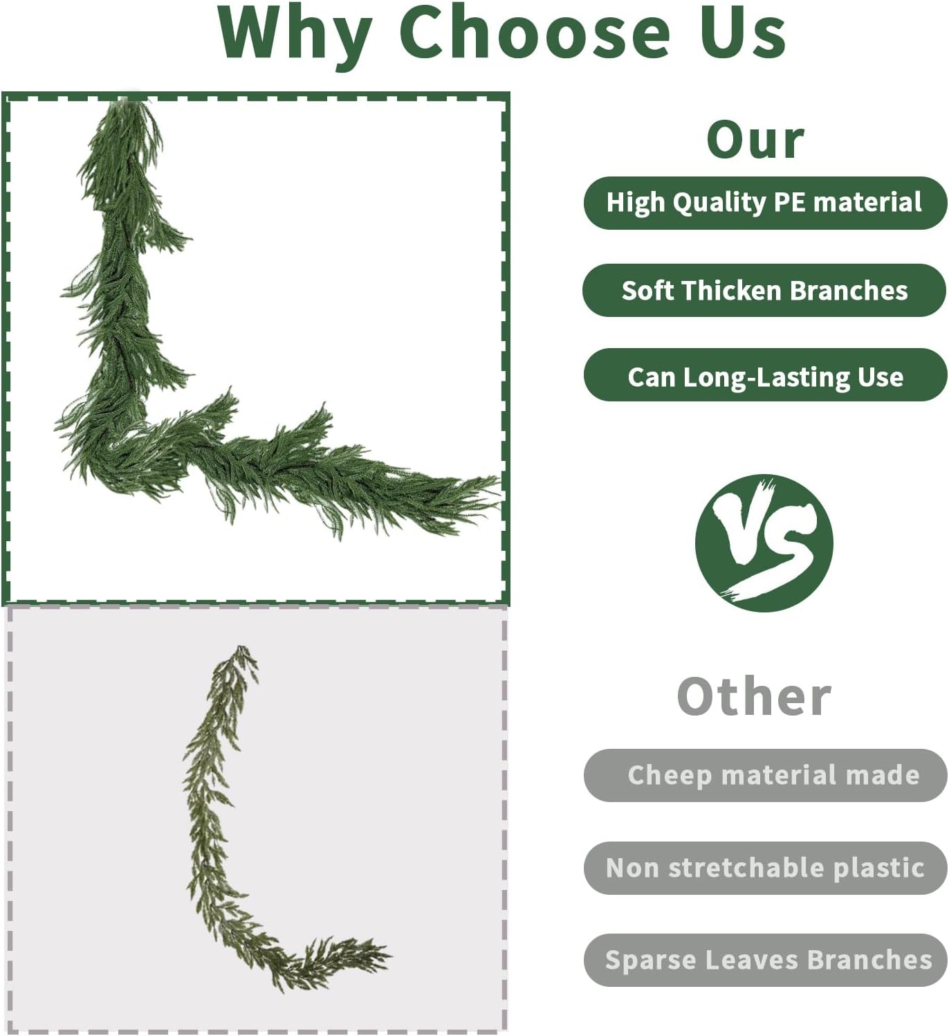 6FT Artificial Norfolk Pine Garlands for Christmas Decorations,Real Touch 2 PCS Winter Faux Greenery Garlands for Mantel Table Stair Fireplace Wall Holiday Indoor Outdoor Decor